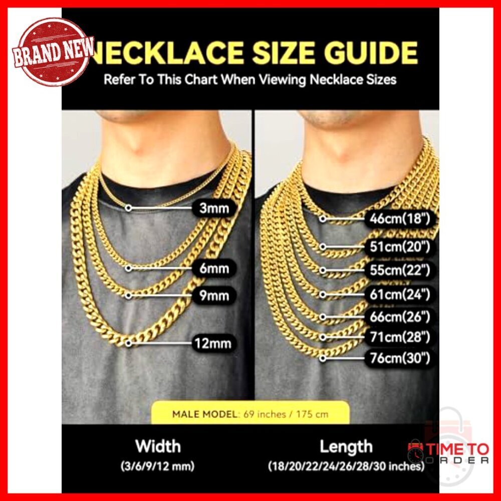 Stainless Steel Cuban Chain Necklace, 12mm Width, 18-30 Inch Lengths - Picture 6 of 7